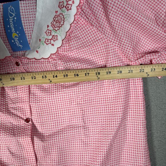 NWT Dreamcrest Night Gown Women’s Size L‎ Coral Gingham Plaid Pearl Snap Muumuu - Picture 6 of 12